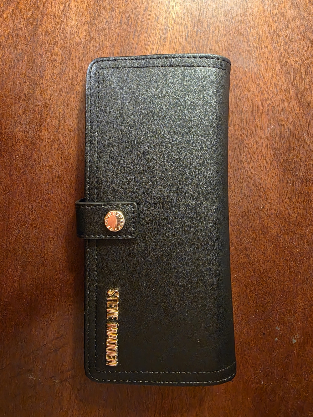 Steve Madden Black Leather Wallet with Gold Hardware